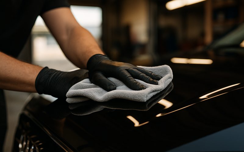 Vernon auto detailer wiping a car to a mirror shine — a satisfying reveal reel hook