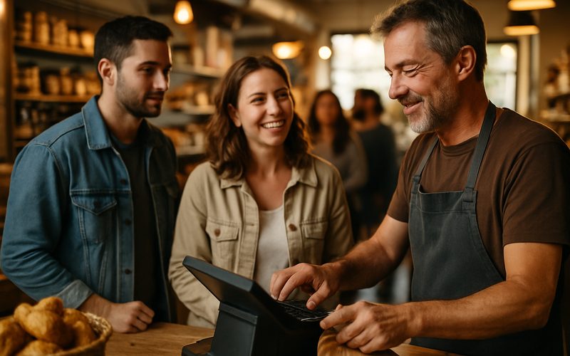 Busy Vernon shop counter with customers being served after a local Facebook ad campaign
