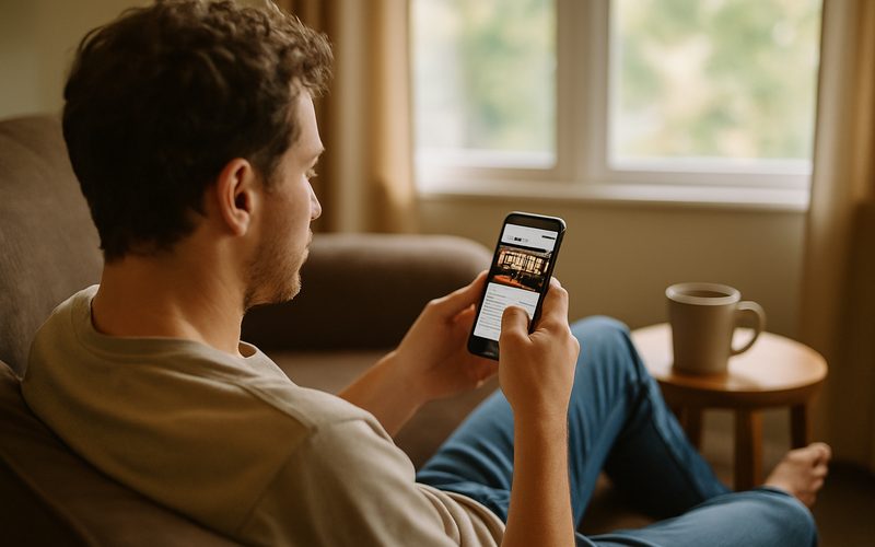 Okanagan customer browsing a local business homepage on a smartphone at home