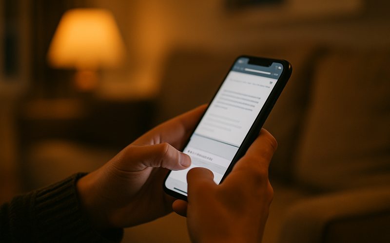Customer typing a question into a local business website chat on a phone in the Okanagan