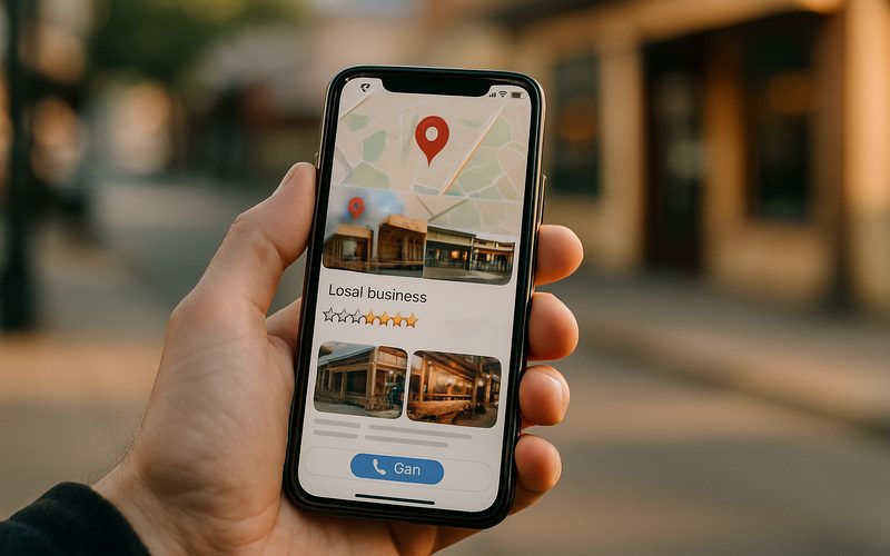 Phone showing a Vernon business Google Business Profile listing with map and reviews