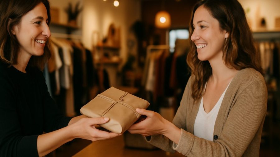 Vernon boutique owner completing a sale for a customer who found the shop on social media