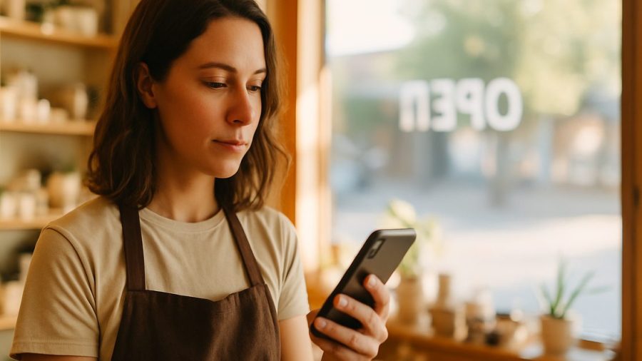 Vernon business owner deciding which short-video platform to post on, phone in hand