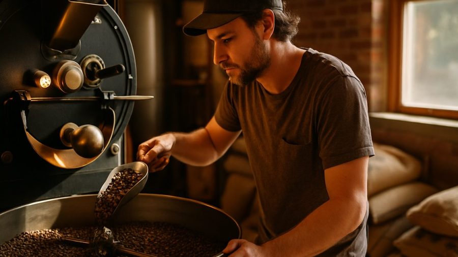 Vernon coffee roaster working with fresh beans, a business full of video content ideas