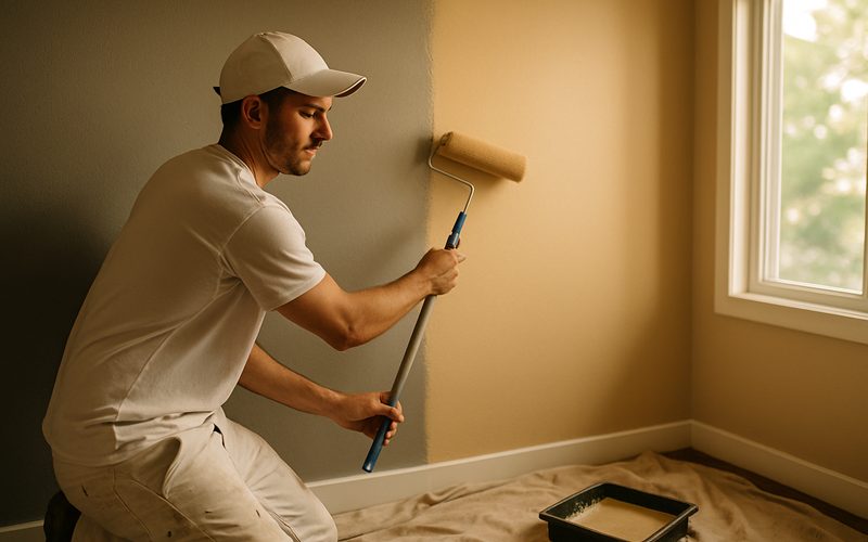 Vernon house painter rolling a fresh feature wall, a before-and-after results video idea