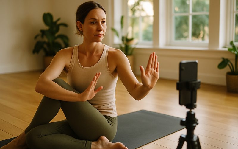 Vernon wellness instructor filming a how-to tutorial, evergreen content suited to YouTube Shorts