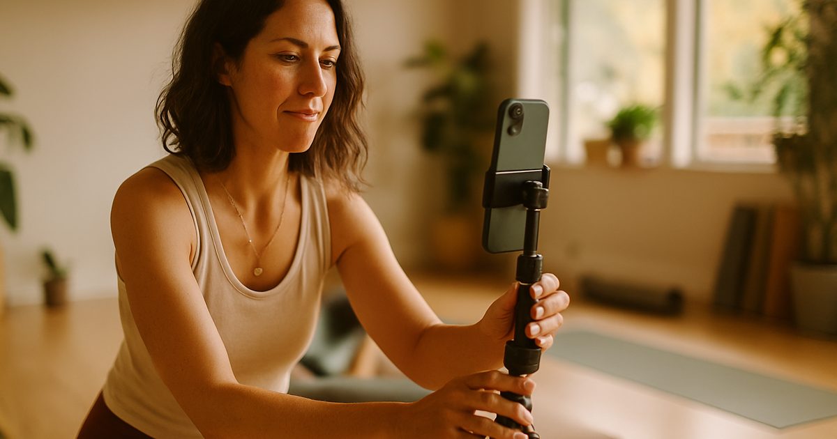 Vernon wellness studio owner filming an Instagram Reel on a phone to grow followers