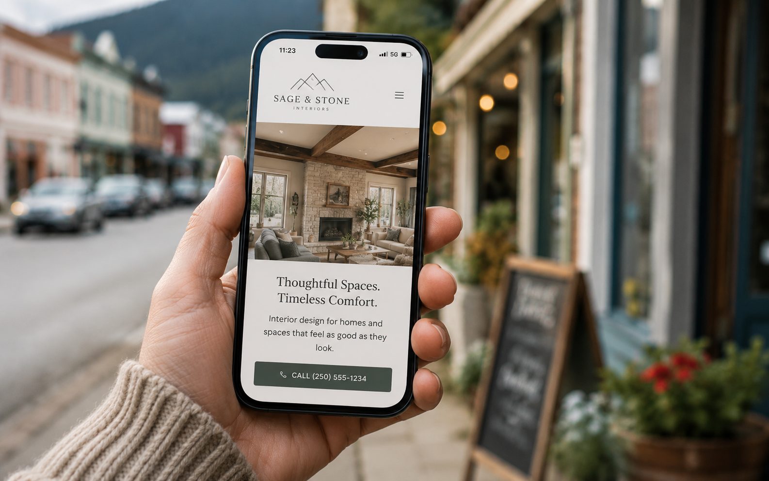 Customer viewing a mobile-friendly Vernon BC business website on a smartphone