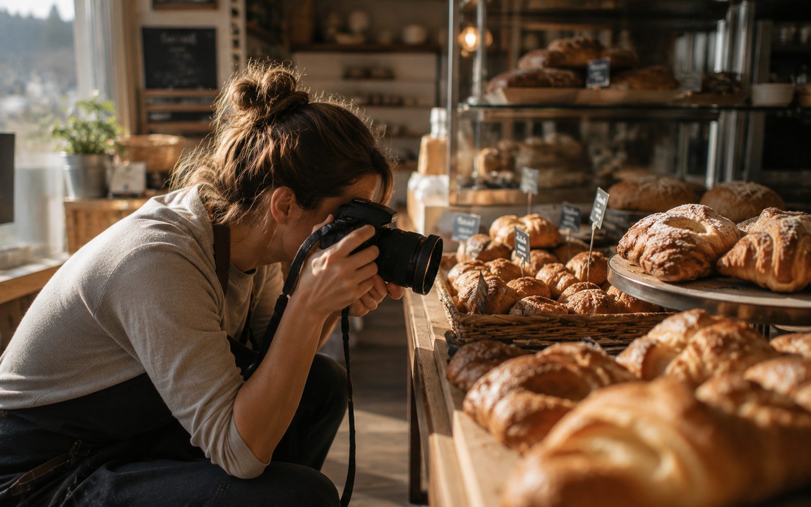 Photographer shooting a Vernon bakery's products and storefront for its new website