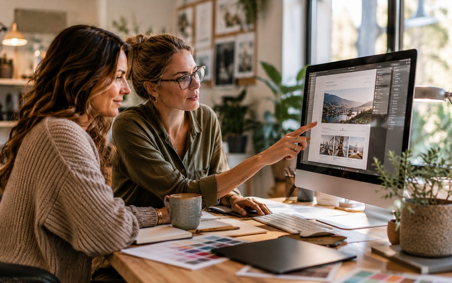 Vernon business owner reviewing their website design layout on a screen