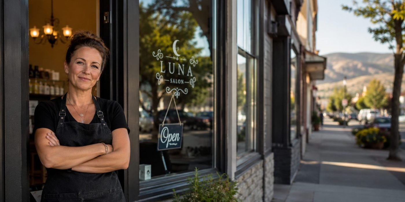 Vernon Salon Owner In Shop Doorway Open Sign