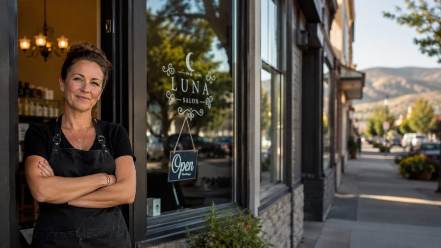 Vernon Salon Owner In Shop Doorway Open Sign
